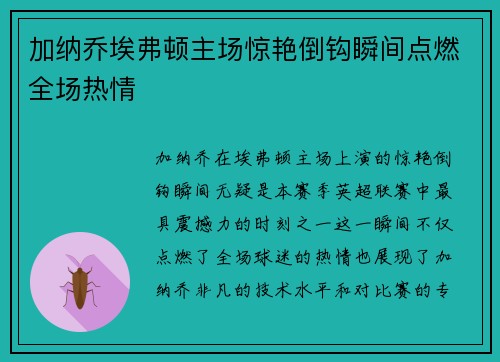 加纳乔埃弗顿主场惊艳倒钩瞬间点燃全场热情 加纳乔埃弗顿主场惊艳倒钩瞬间点燃全场热情